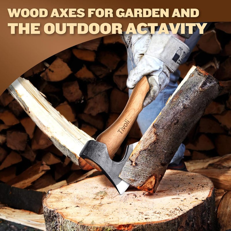 Tivoli 15 Inch Camping Axes and Hatchets, Bushcraft Axe for Wood Splitting and Kindling,Hand Forged Carbon Steel Chopping Axes Ash Wood Handle with Sheath for Camping and Survival - Image 3